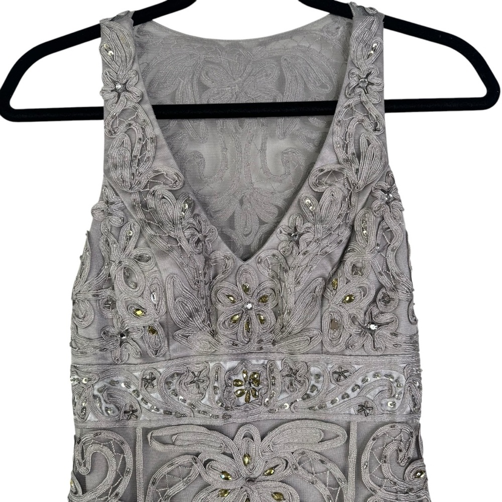 SUE WONG NOCTURNE Silver Embellished Beaded Cocktail Dress Sleeveless Party 0 XS - Picture 2 of 14